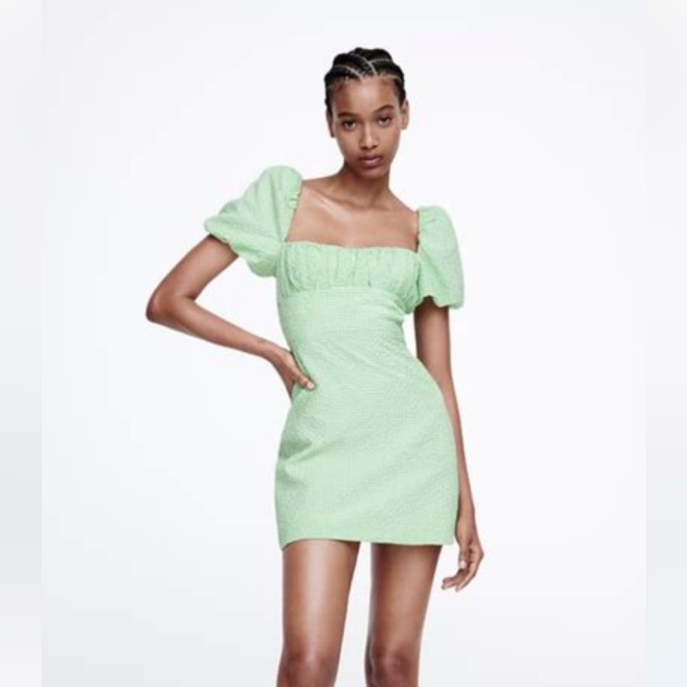 Zara textured gingham backless mini dress -M